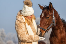Woman With Horse At Winter 