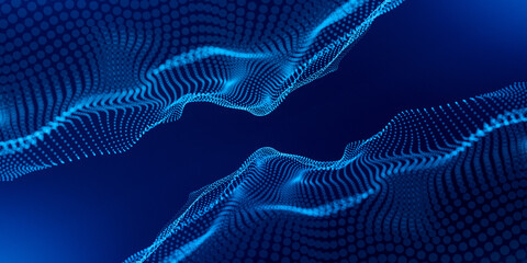 Wall Mural - Abstract blue digital wave technology network background. 3D rendered illustration