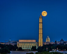 Harvest Moon Over Washington DC With Lincoln Memorial Capitol And Washington Monument