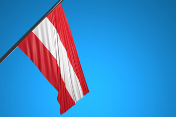 Wall Mural - 3D illustration of the national flag of Austria on a metal flagpole fluttering against the blue sky.Country symbol.