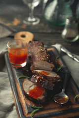 Wall Mural - Pork tenderloin with sweet chili sauce