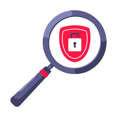 Wall Mural - Shield with padlock on it security protection symbol in the magnifier circle glass. Safety lock, privacy policy and data protection metaphor.