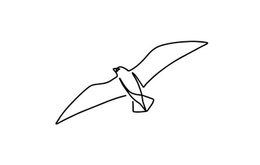 Wall Mural - One line seagull or seagull flies silhouette design. Hand-crafting minimalism to the style of vector illustration. Continuous one line drawing silhouette of a bird flying