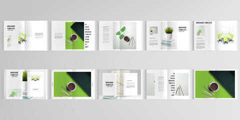 3d realistic vector layout of cover mockup design templates for A4 bifold brochure, cover design, book design, magazine, brochure cover. Home office concept, study or freelance, working from home.