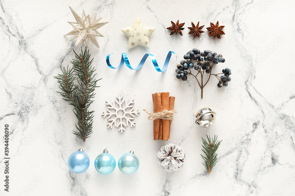 Beautiful Christmas composition on white background