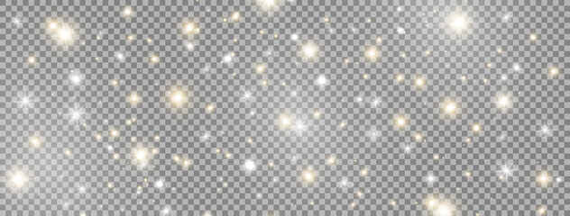 Wall Mural - glowing light effect decoration on long banner. bright golden and white sparkles. glitter magic dust