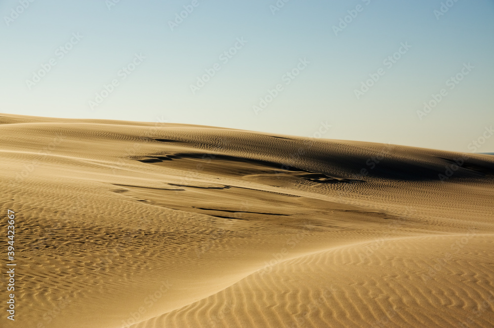Krajobraz pustynny błękitne niebo i ruchome piaski w pięknym świetle zachodzącego słońca	
 - obrazy, fototapety, plakaty 