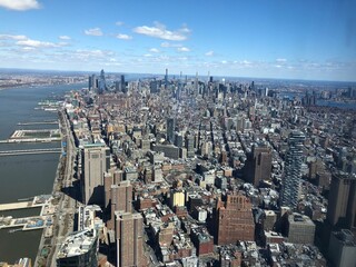 Wall Mural - Aerial view of river and building in new york city from one world trade building.