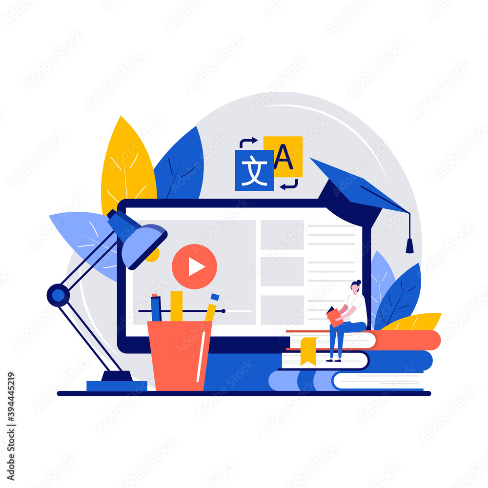 Online education platform, workshop and language tutoring concept with ...