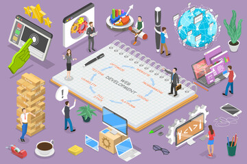 3D Isometric Flat Vector Conceptual Illustration of Web Development, Creating Websites and Mobile Apps.