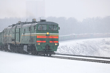 Wall Mural - heavy snowfall on the railway	