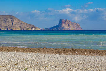 Wall Mural - Beautiful sea landscape of Altea, Spain with sailboat and Ifach