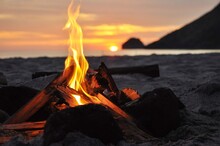 Bonfire At Beach During Sunset