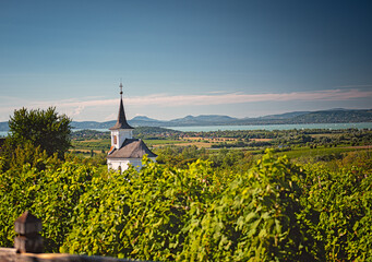 Wall Mural - Nice old white chapel at Balatonlelle