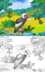 Wall Mural - cartoon scene with wild animal bird vulture in nature - illustration