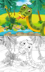 Wall Mural - cartoon scene with wild animal snake in nature - illustration