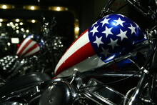 Close-up Of Motorcycle Painted With American Flag