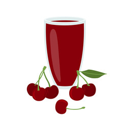 Sticker - A glass of cherry juice. Healthy food.