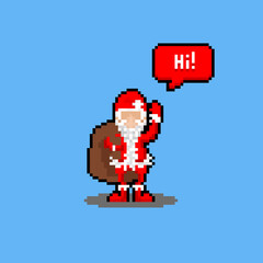 Poster - Pixel art cartoon santa claus character say 