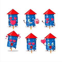 Sticker - Blue firecracker cartoon character with love cute emoticon