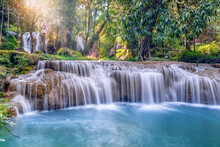 Thansawan Waterfalls In Tropical Rainforest  In Doi Phu Nang National Park, Phayao Province, Thailand.