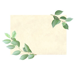 Poster - Retro card with blank paper sheet and green leaves