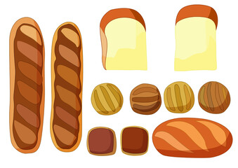 Wall Mural - Delicious soft bread and bakery on white background illustration vector