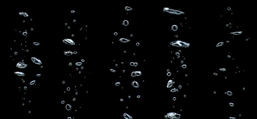 Canvas Print - collection water bubble white oxygen air, in underwater clear liquid with bubbles flowing up on the water surface, isolated on a black background