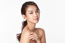 Beautiful Young Asian Woman With Clean Fresh Skin On White Background, Face Care, Facial Treatment, Cosmetology, Beauty And Spa, Asian Women Portrait