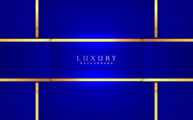 Wall Mural - Luxury geometric background design blue gold element decoration. Elegant paper art shape vector layout premium template for use cover magazine, poster, flyer, invitation, product packaging, web