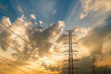 Wall Mural - silhouette of high voltage electrical pole structure