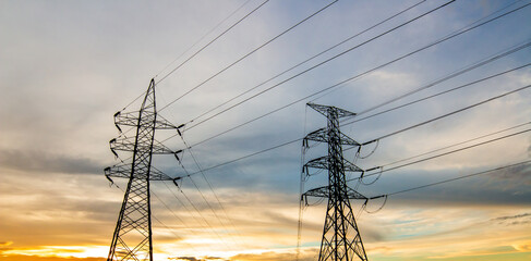 Wall Mural - silhouette of high voltage electrical pole structure