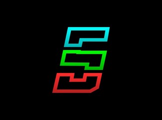 5 number rgb logo, vector desing font .Dynamic split red, green, blue color on black background. For social media,design elements, creative poster, web template and more