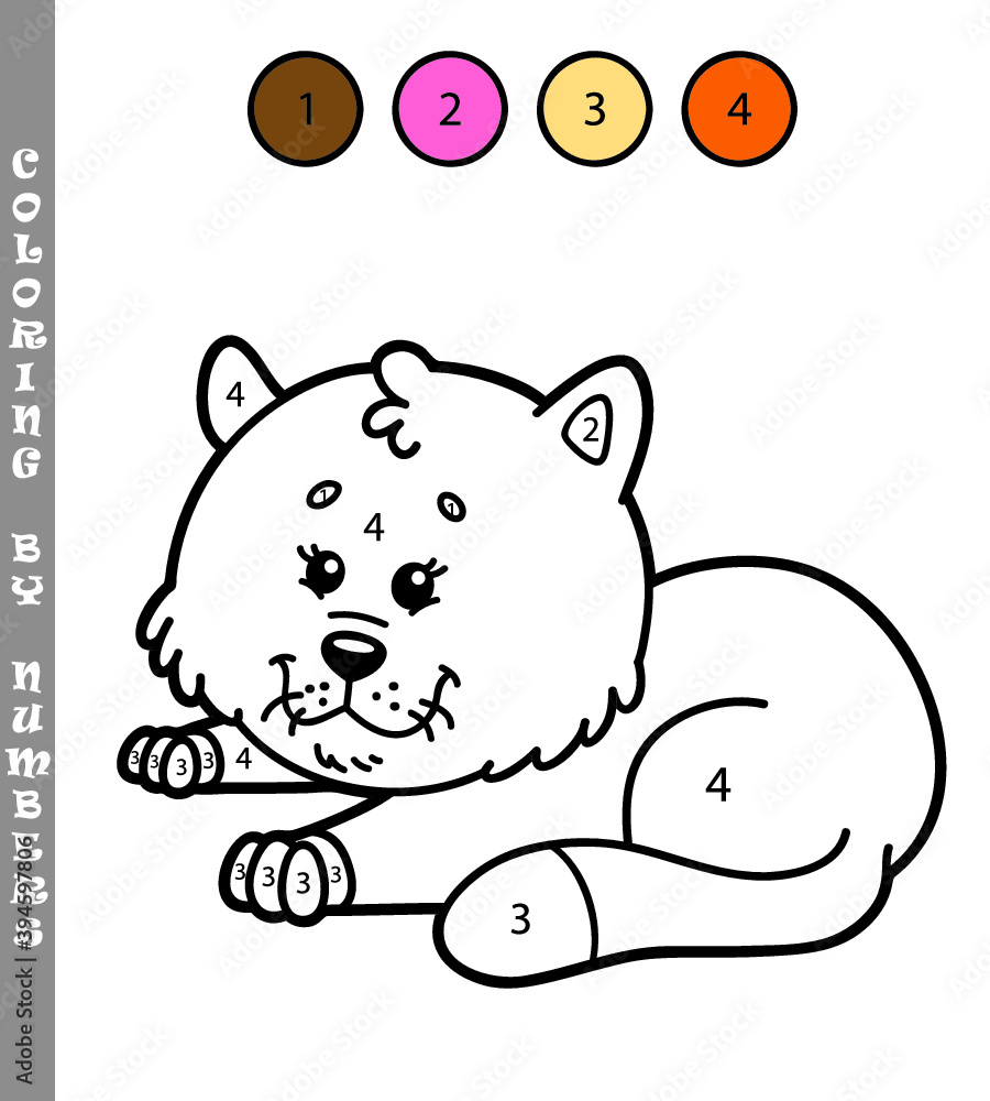 Vector illustration coloring by numbers game of cartoon kitten for kids ...