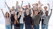 © ASDF - large group of happy young people with hands up