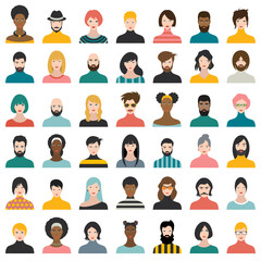 Canvas Print - People heads icons. Face avatar. Man; woman in flat style. Vector.