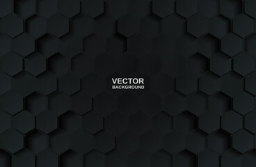 Wall Mural - Abstract. Embossed hexagon black background. light and shadow. Vector.