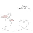 Happy mothers day card with pink flamingo birds. Vector illustration