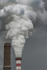 Wall Mural - pollution, furnace inside a chemical plant, brown and white coal power plant emission.