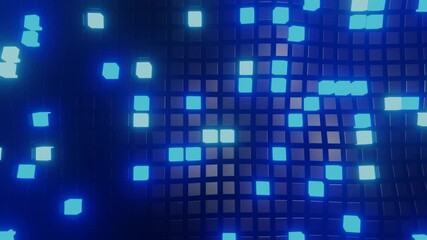Wall Mural - Cube pattern background with different colored blue moving cubes, 3d animation using as background