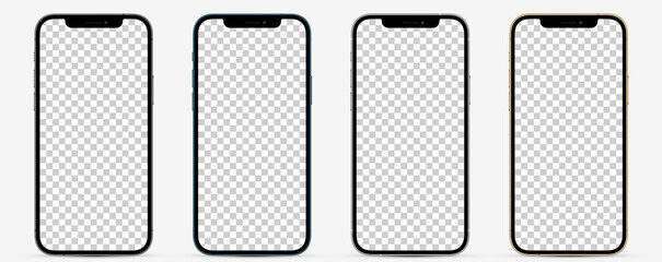 Wall Mural - Mockup smartphone screen. Collection of realistic smartphones in different colors (Pacific Blue, Silver, Space Gray, Gold). High detail vector illustration EPS10