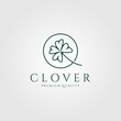 clover logo vintage line art vector illustration design