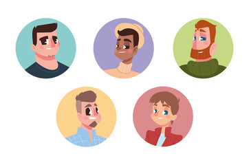 Sticker - men different style characters avatar in cartoon round icon