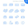 Currency related icons. Editable stroke. Thin vector icon set