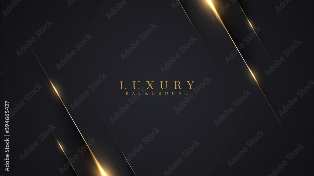 Luxury abstract background with golden lines on dark, modern black backdrop concept 3d style. Illustration from vector about modern template deluxe design. - obrazy, fototapety, plakaty 