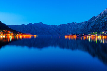 Wall Mural - Night view of Kotor Bay, Montenegro with illuminated buildings