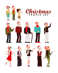 merry christmas people character season celebration icons