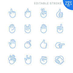 Hand related icons. Editable stroke. Thin vector icon set