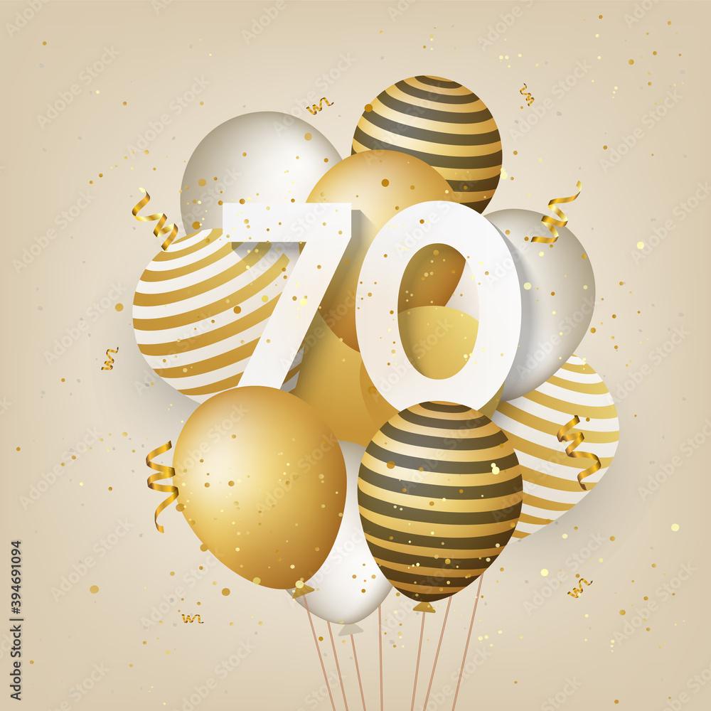 Happy 70th birthday with gold balloons greeting card background. 70 ...