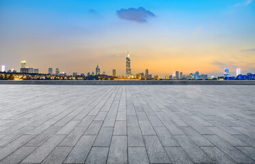 Wall Mural - Empty square floor and Nanjing city scenery, China